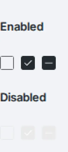 Výřez actual snímku testu checkboxu z pipeline 96237: nadpisy Enabled a Disabled vysázené bezpatkovým písmem